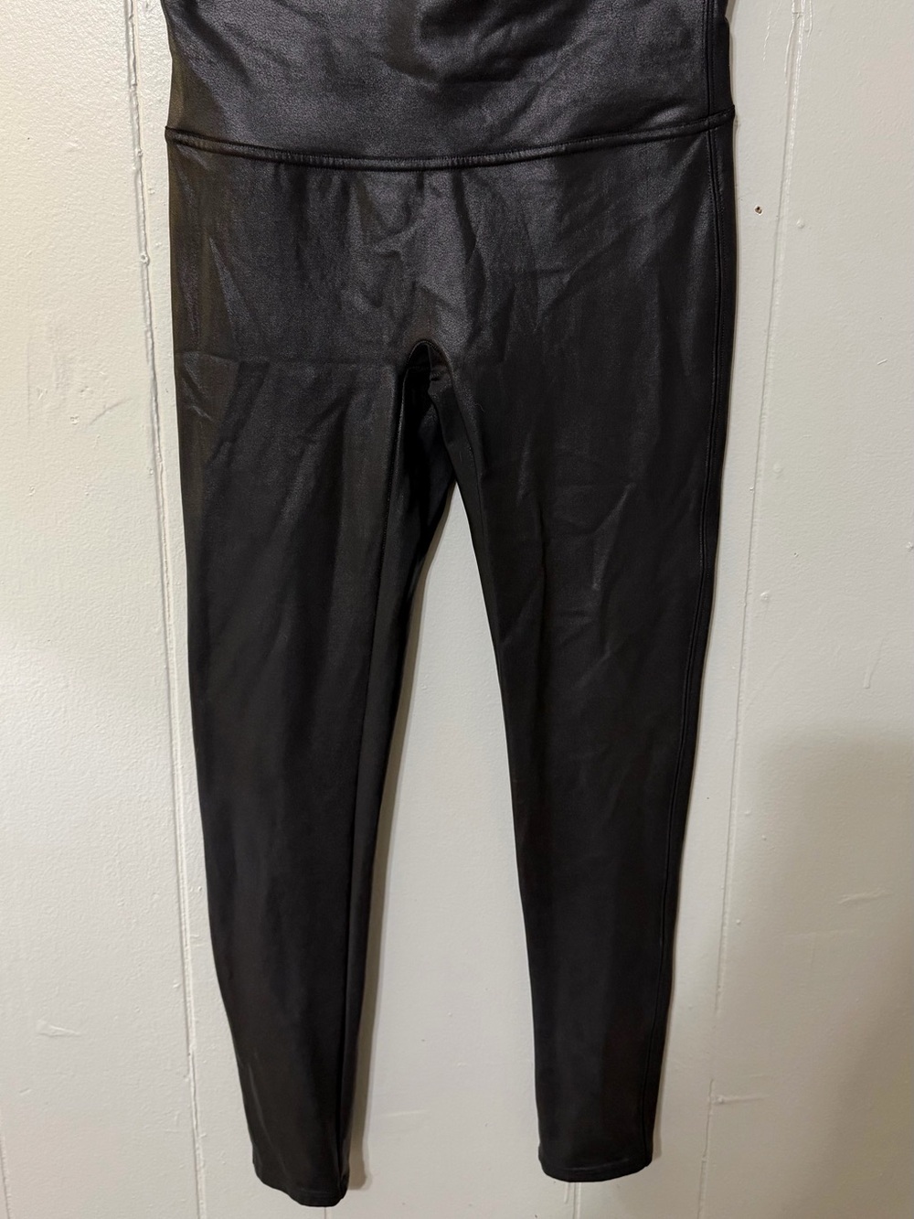 SPANX Black Faux Leather Leggings with Red Tag ( Petite Large )